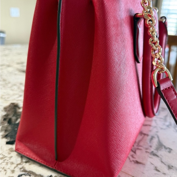 Michael Kors Ruby Satchel Leather Handbag Crimson - Picture 8 of 12